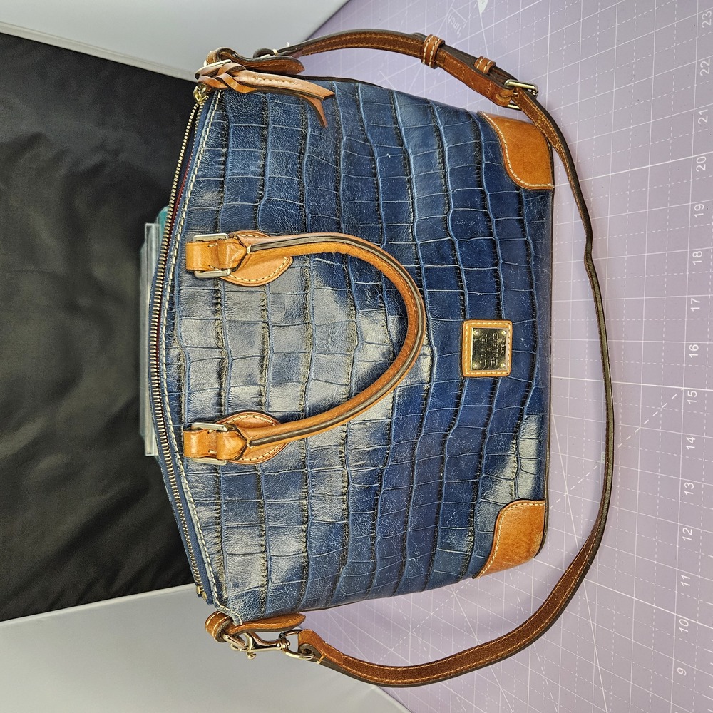 Dooney & Bourke, Blue, Tan, Bag, Size: 12" L, 7" W, 10" H